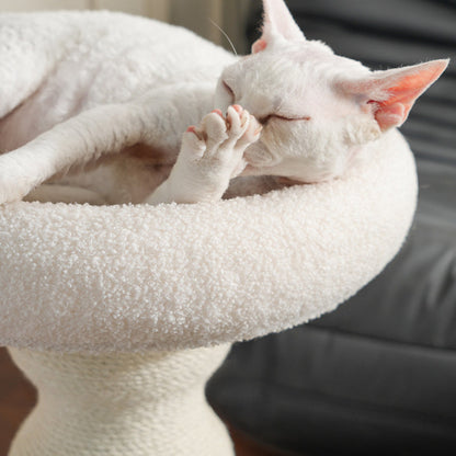 Modern Minimalist Cylindrical Wavy-Patterned Hemp Rope Bamboo Mat Velvet Medium Density Fiberboard Foam Plastic Cat Tree & Condo 1-Scratching Post For Living Room