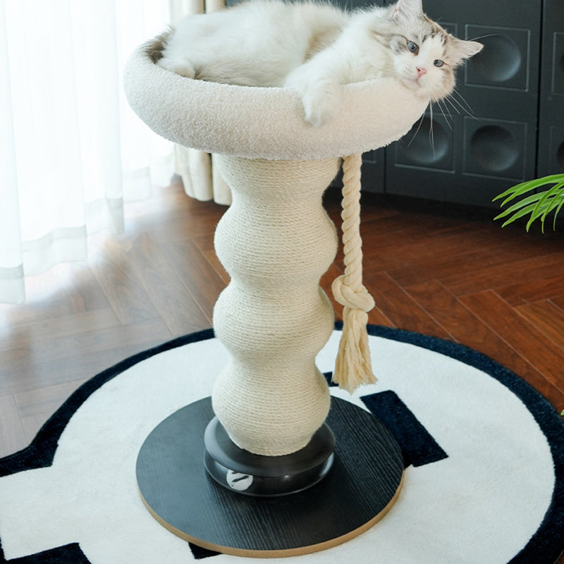Modern Minimalist Cylindrical Wavy-Patterned Hemp Rope Bamboo Mat Velvet Medium Density Fiberboard Foam Plastic Cat Tree & Condo 1-Scratching Post For Living Room