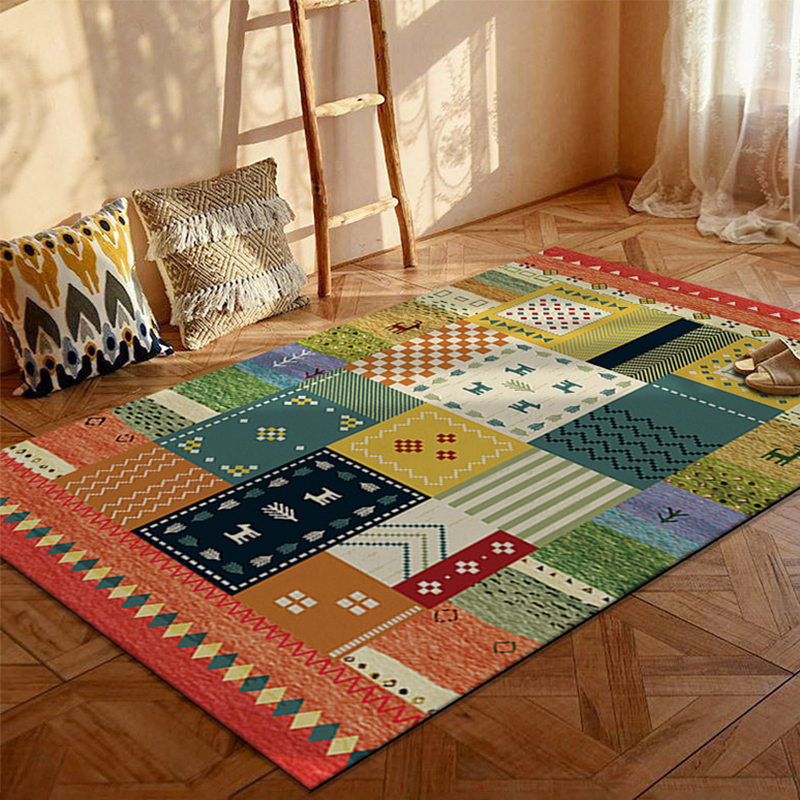 Contemporary Creative Rectangular Polyester Velvet Non-Woven Fabric Non-Slip Printed Rug for Living Room