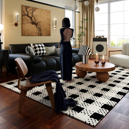 Modern Minimalist Rectangular Polypropylene Dotted Plastic Cotton Linen Non-Slip Printed Rug For Living Room