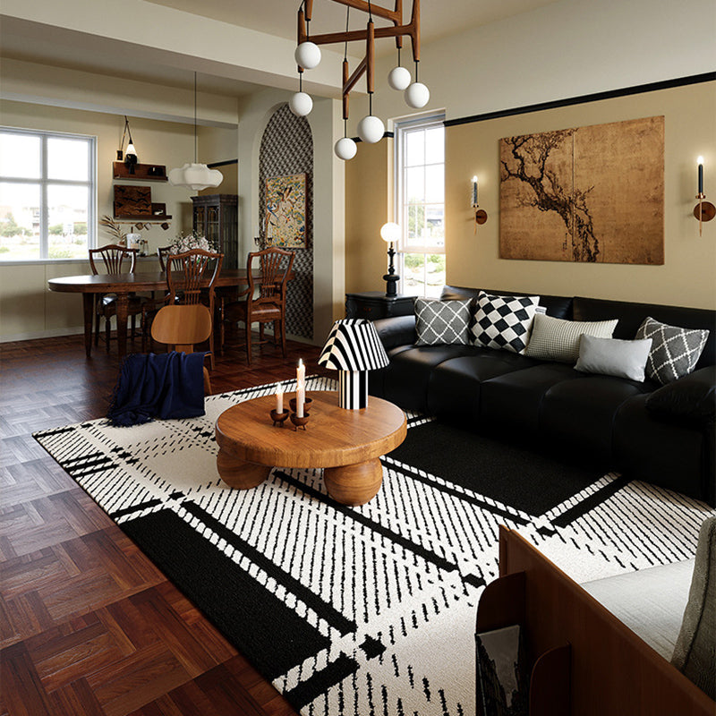 Modern Minimalist Rectangular Polypropylene Dotted Plastic Cotton Linen Non-Slip Printed Rug For Living Room