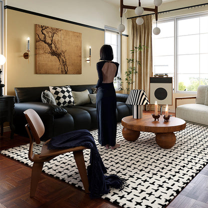 Modern Minimalist Rectangular Polypropylene Dotted Plastic Cotton Linen Non-Slip Printed Rug For Living Room
