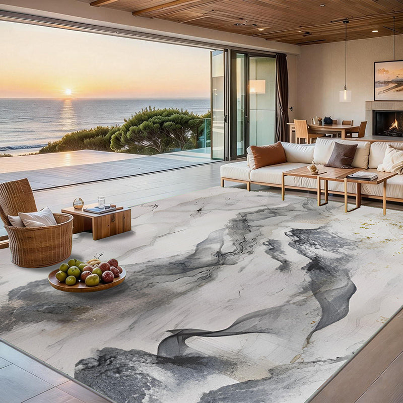 Modern Minimalist Rectangular Simulated Cashmere Cotton Linen Non-Slip Printed Rug For Living Room