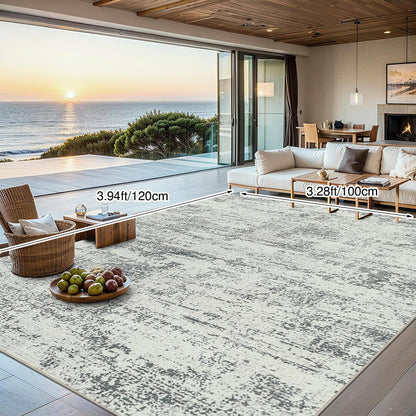 Modern Minimalist Rectangular Simulated Cashmere Cotton Linen Non-Slip Printed Rug For Living Room