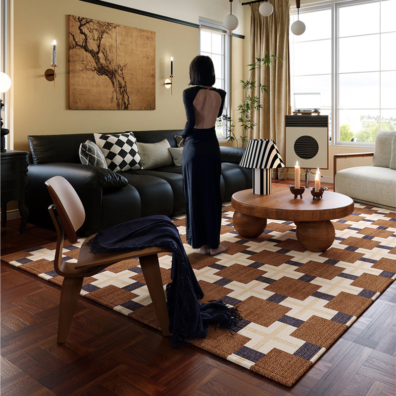 Contemporary Creative Rectangular Polyester Velvet Rubber Non-Slip Printed Rug For Living Room