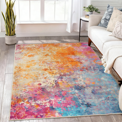 Contemporary Creative Rectangular Simulated Cashmere Cotton Linen Non-Slip Printed Rug For Living Room