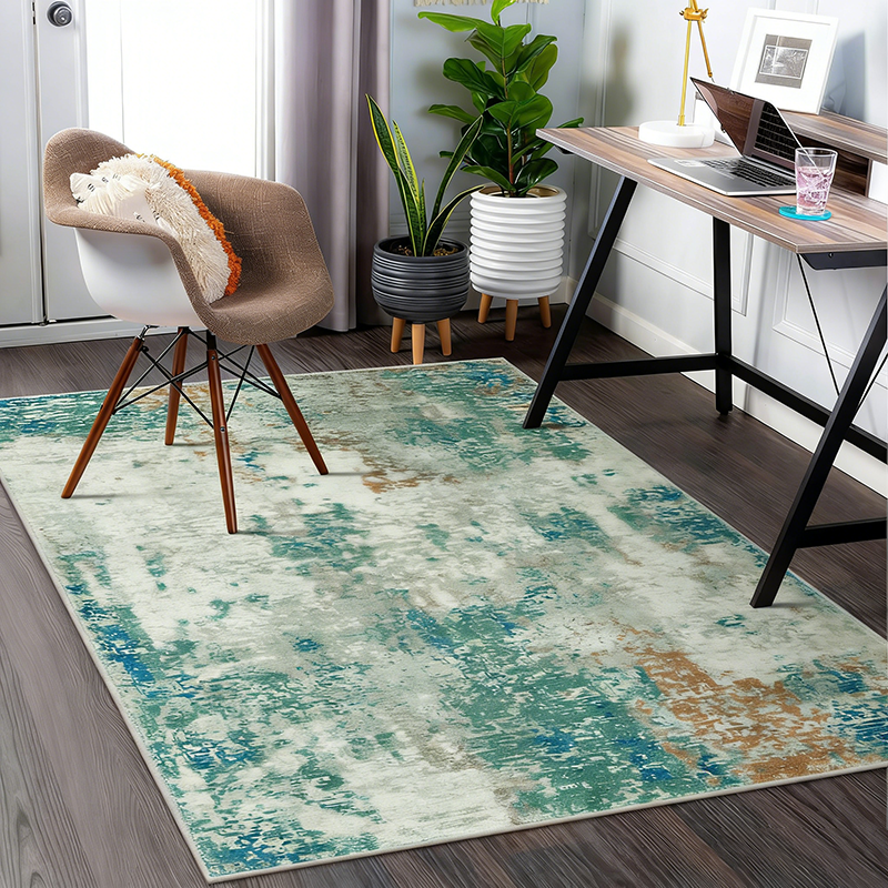 Contemporary Creative Rectangular Simulated Cashmere Cotton Linen Non-Slip Printed Rug For Living Room