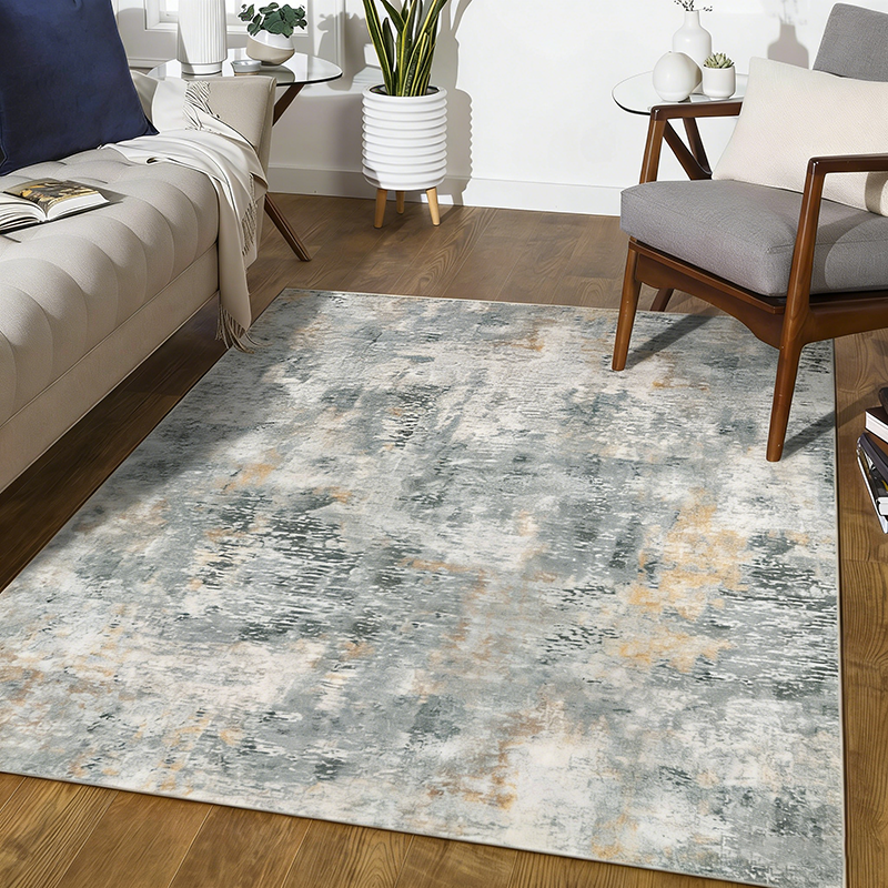 Contemporary Creative Rectangular Simulated Cashmere Cotton Linen Non-Slip Printed Rug For Living Room