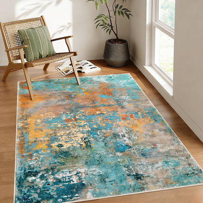 Contemporary Creative Rectangular Simulated Cashmere Cotton Linen Non-Slip Printed Rug For Living Room