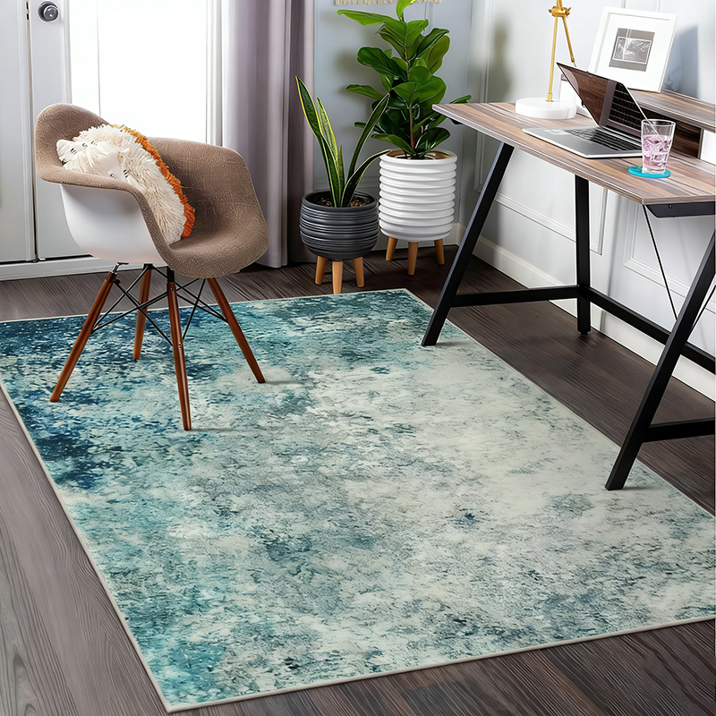 Contemporary Creative Rectangular Simulated Cashmere Cotton Linen Non-Slip Printed Rug For Living Room