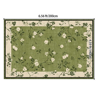 Traditional French Rectangular Polyester Fiber Dotted Plastic Cotton Linen Printed Non-Slip Rug For Living Room