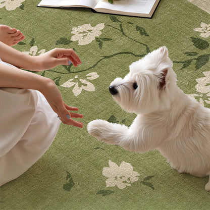 Traditional Vintage Rectangular Polyester Fiber Dotted Plastic Cotton Linen Printed Non-Slip Rug For Living Room