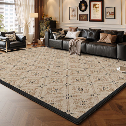 Traditional Vintage Rectangular Polyester Fiber Dotted Plastic Cotton Linen Printed Non-Slip Rug For Living Room