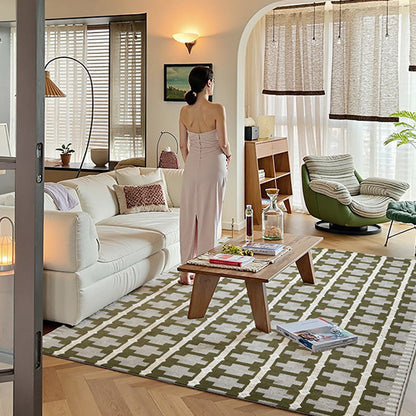 Traditional Vintage Rectangular Polypropylene Polyester Jute High-Low Texture Non-Slip Rug For Living Room