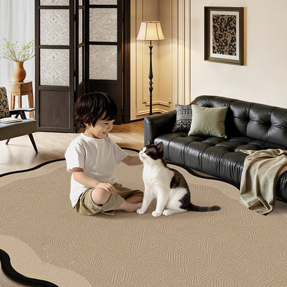 Traditional Vintage Rectangular Wavy-Edge Polyester Fiber Dotted Plastic Cotton Linen Printed Non-Slip Rug For Living Room
