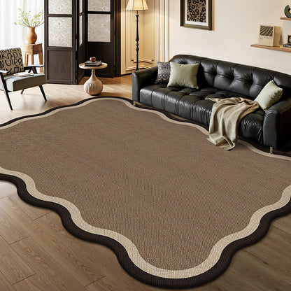 Traditional Vintage Rectangular Wavy-Edge Polyester Fiber Dotted Plastic Cotton Linen Printed Non-Slip Rug For Living Room
