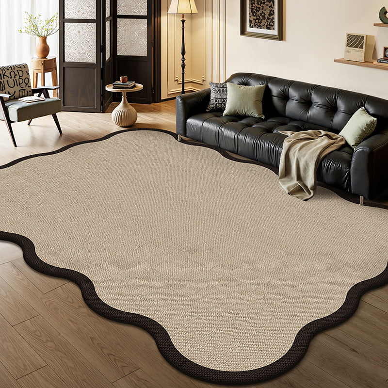 Traditional Vintage Rectangular Wavy-Edge Polyester Fiber Dotted Plastic Cotton Linen Printed Non-Slip Rug For Living Room