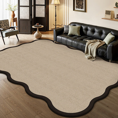 Traditional Vintage Rectangular Wavy-Edge Polyester Fiber Dotted Plastic Cotton Linen Printed Non-Slip Rug For Living Room