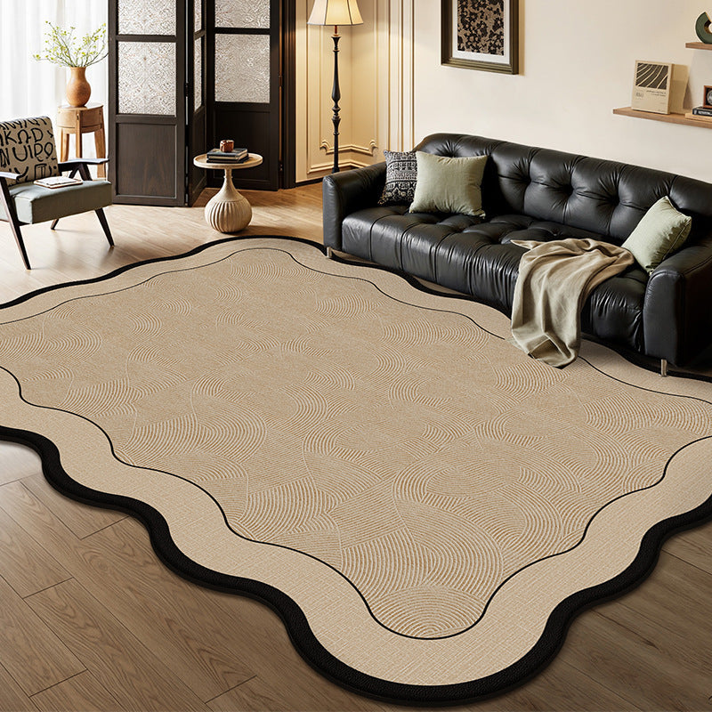 Traditional Vintage Rectangular Wavy-Edge Polyester Fiber Dotted Plastic Cotton Linen Printed Non-Slip Rug For Living Room