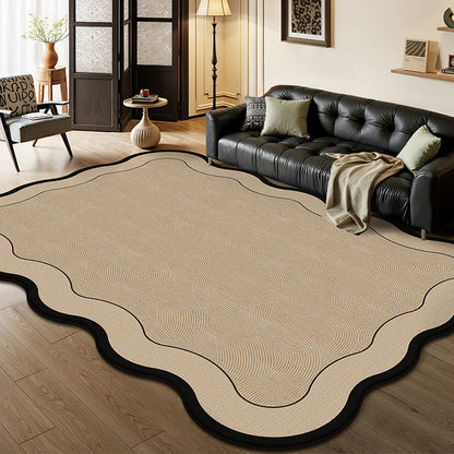 Traditional Vintage Rectangular Wavy-Edge Polyester Fiber Dotted Plastic Cotton Linen Printed Non-Slip Rug For Living Room