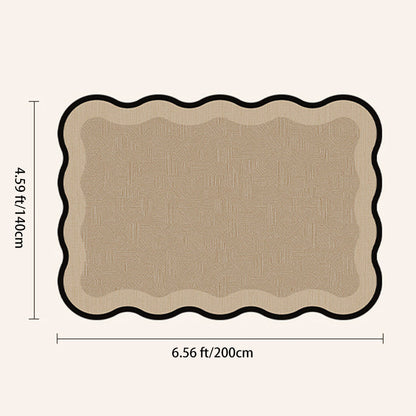 Traditional Vintage Rectangular Wavy-Edge Polyester Fiber Dotted Plastic Cotton Linen Printed Non-Slip Rug For Living Room