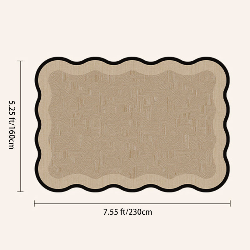Traditional Vintage Rectangular Wavy-Edge Polyester Fiber Dotted Plastic Cotton Linen Printed Non-Slip Rug For Living Room