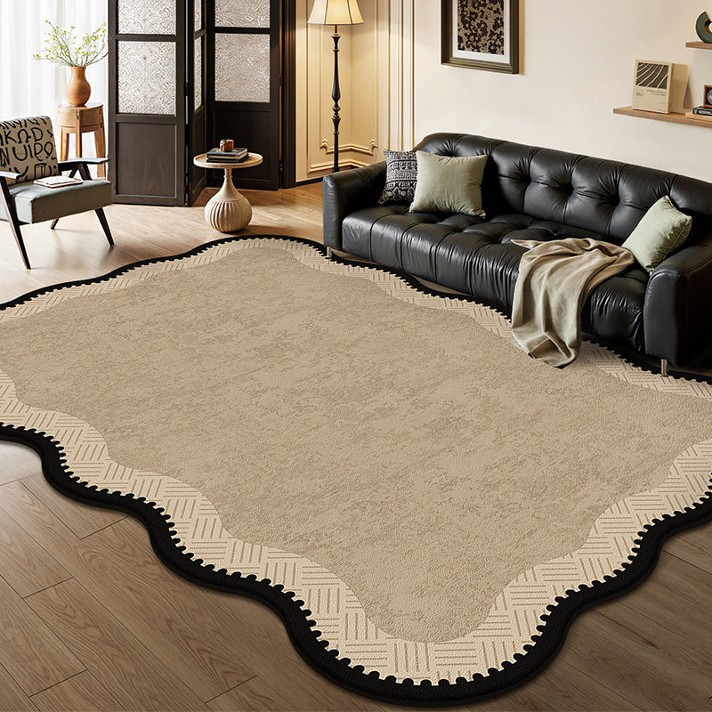 Traditional French Rectangular Wavy-Edge Polyester Fiber Dotted Plastic Cotton Linen Printed Non-Slip Rug For Living Room
