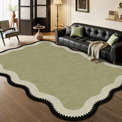 Traditional French Rectangular Wavy-Edge Polyester Fiber Dotted Plastic Cotton Linen Printed Non-Slip Rug For Living Room