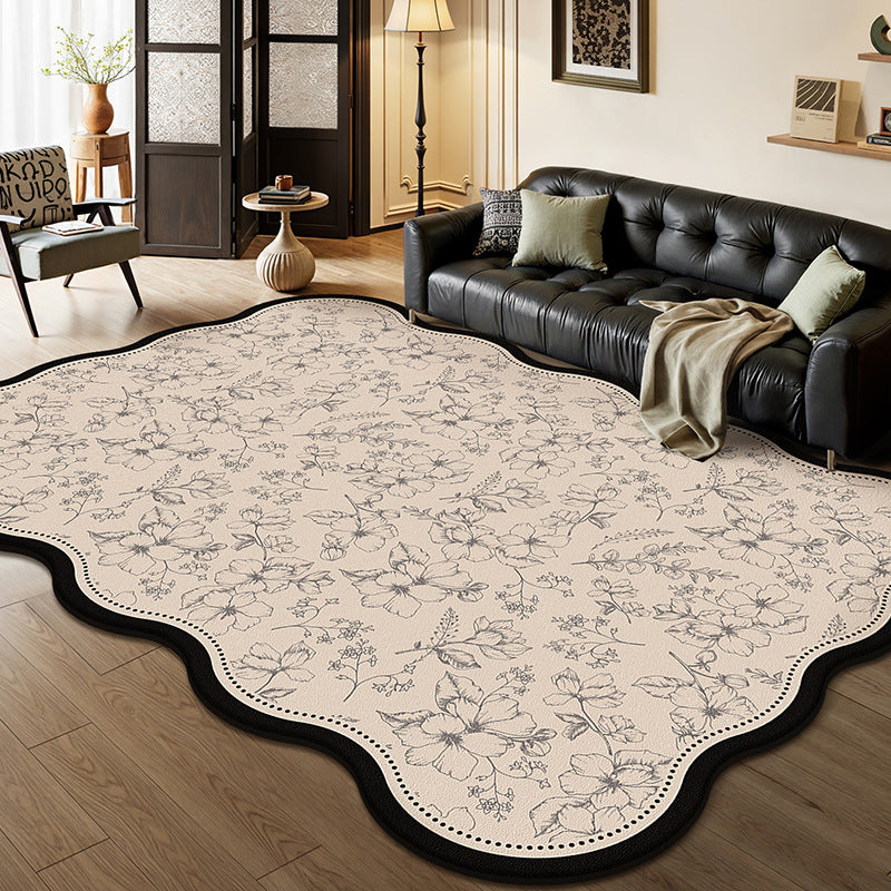 Traditional French Rectangular Wavy-Edge Polyester Fiber Dotted Plastic Cotton Linen Printed Non-Slip Rug For Living Room