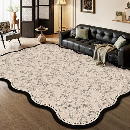 Traditional French Rectangular Wavy-Edge Polyester Fiber Dotted Plastic Cotton Linen Printed Non-Slip Rug For Living Room