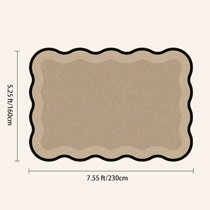 Traditional French Rectangular Wavy-Edge Polyester Fiber Dotted Plastic Cotton Linen Printed Non-Slip Rug For Living Room