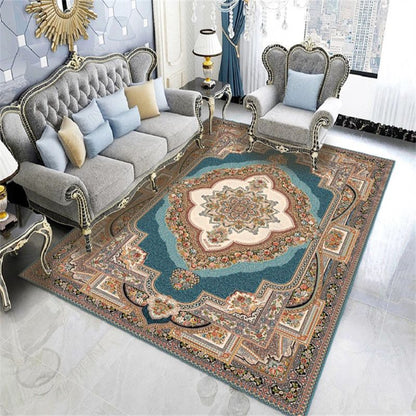 Traditional Luxury Rectangular Polyester Fiber Dotted Plastic Fabric Non-Slip Printed Rug For Living Room