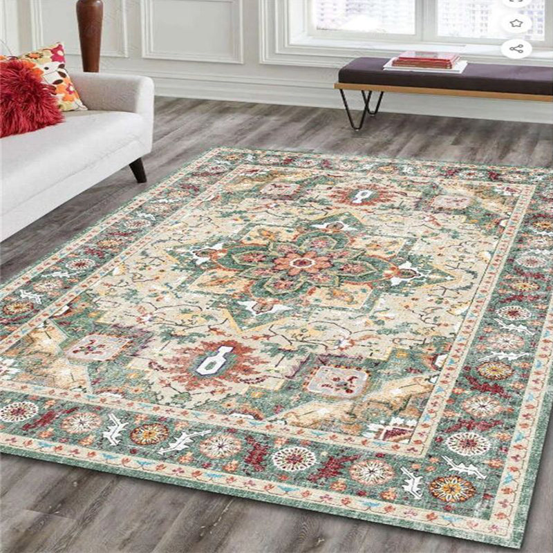 Traditional Luxury Rectangular Polyester Fiber Dotted Plastic Fabric Non-Slip Printed Rug For Living Room
