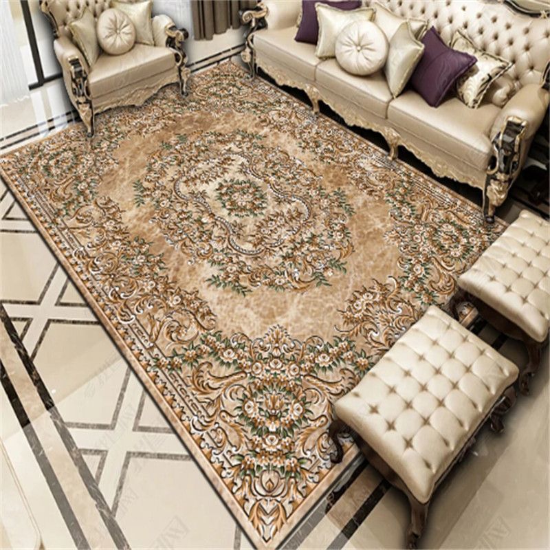Traditional Luxury Rectangular Polyester Fiber Dotted Plastic Fabric Non-Slip Printed Rug For Living Room