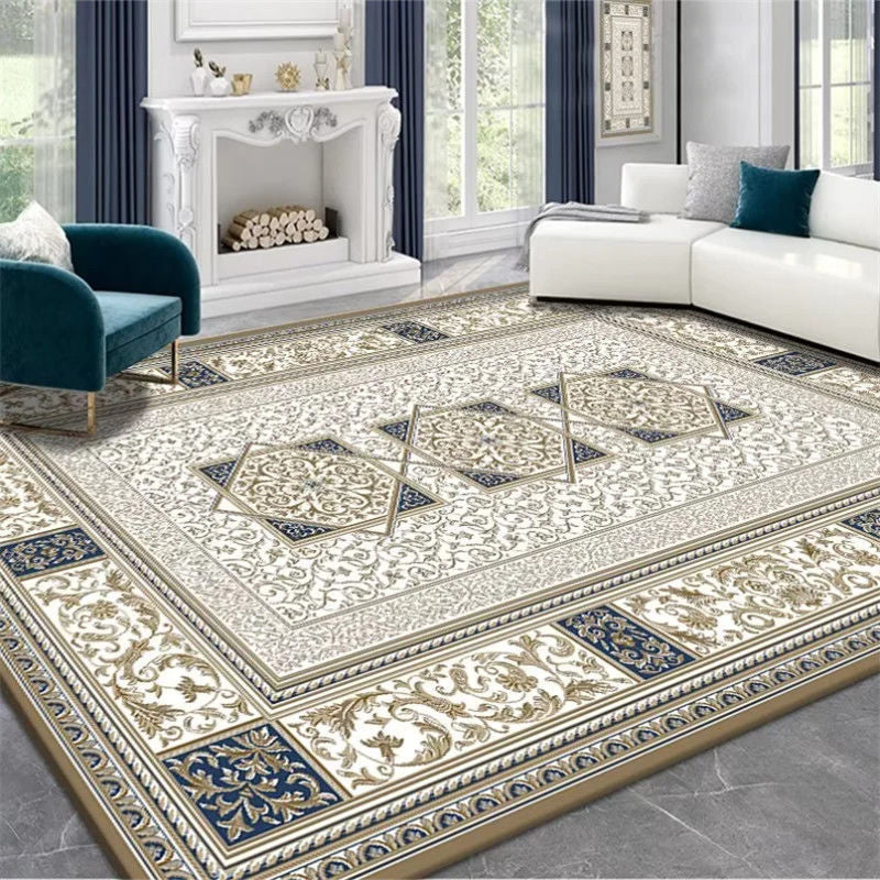 Traditional Luxury Rectangular Polyester Fiber Dotted Plastic Fabric Non-Slip Printed Rug For Living Room