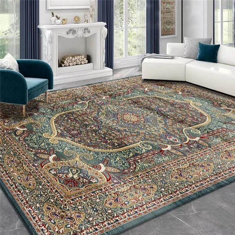 Traditional Luxury Rectangular Polyester Fiber Dotted Plastic Fabric Non-Slip Printed Rug For Living Room