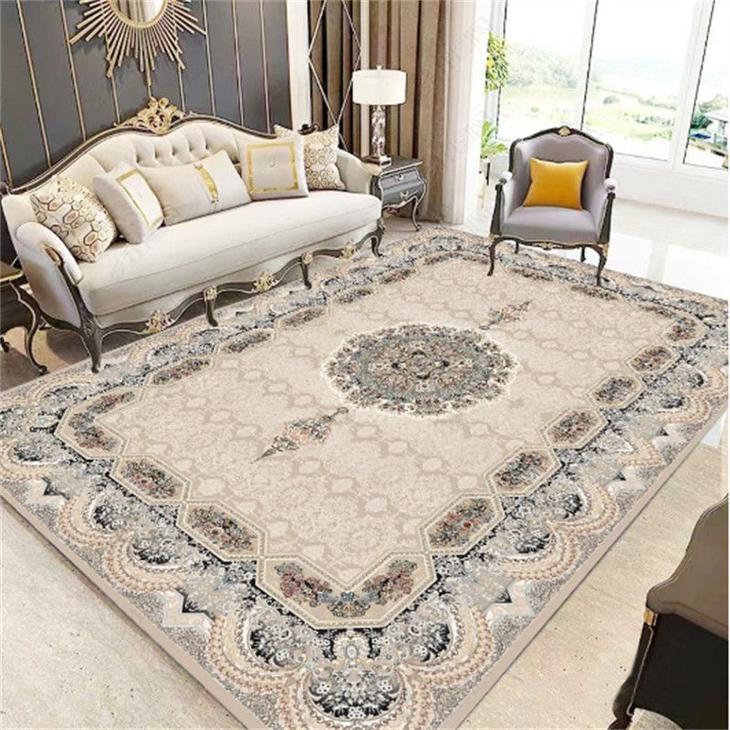 Traditional Luxury Rectangular Polyester Fiber Dotted Plastic Fabric Non-Slip Printed Rug For Living Room