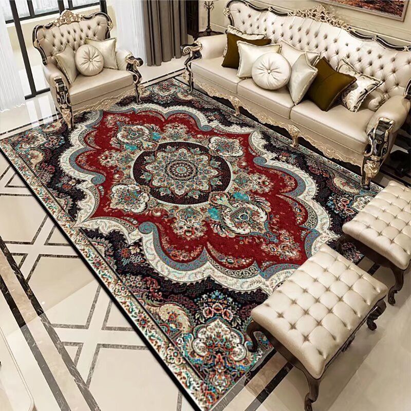 Traditional Vintage Rectangular Polyester Fiber Dotted Plastic Fabric Non-Slip Printed Rug For Living Room