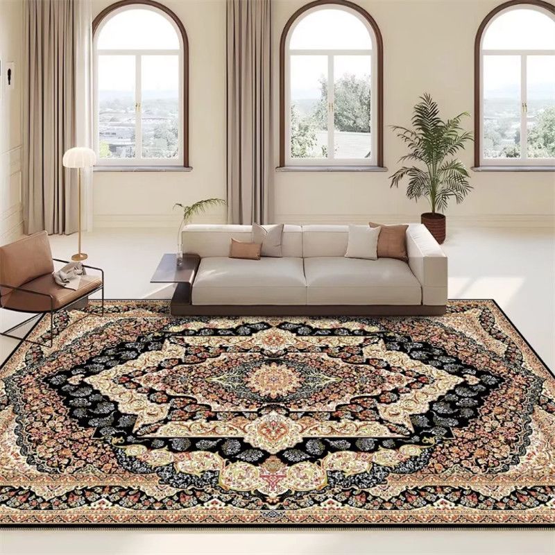 Traditional Vintage Rectangular Polyester Fiber Dotted Plastic Fabric Non-Slip Printed Rug For Living Room