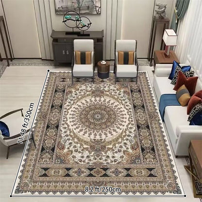 Traditional Vintage Rectangular Polyester Fiber Dotted Plastic Fabric Non-Slip Printed Rug For Living Room