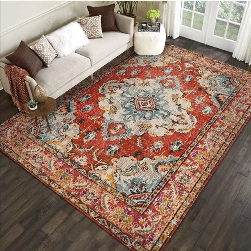 Traditional Vintage Rectangular Polyester Fiber Dotted Plastic Fabric Non-Slip Printed Rug For Living Room