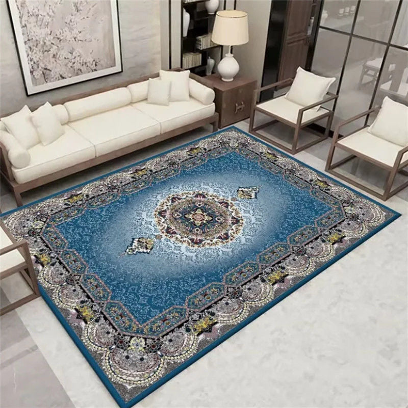 Traditional Vintage Rectangular Polyester Fiber Dotted Plastic Fabric Non-Slip Printed Rug For Living Room