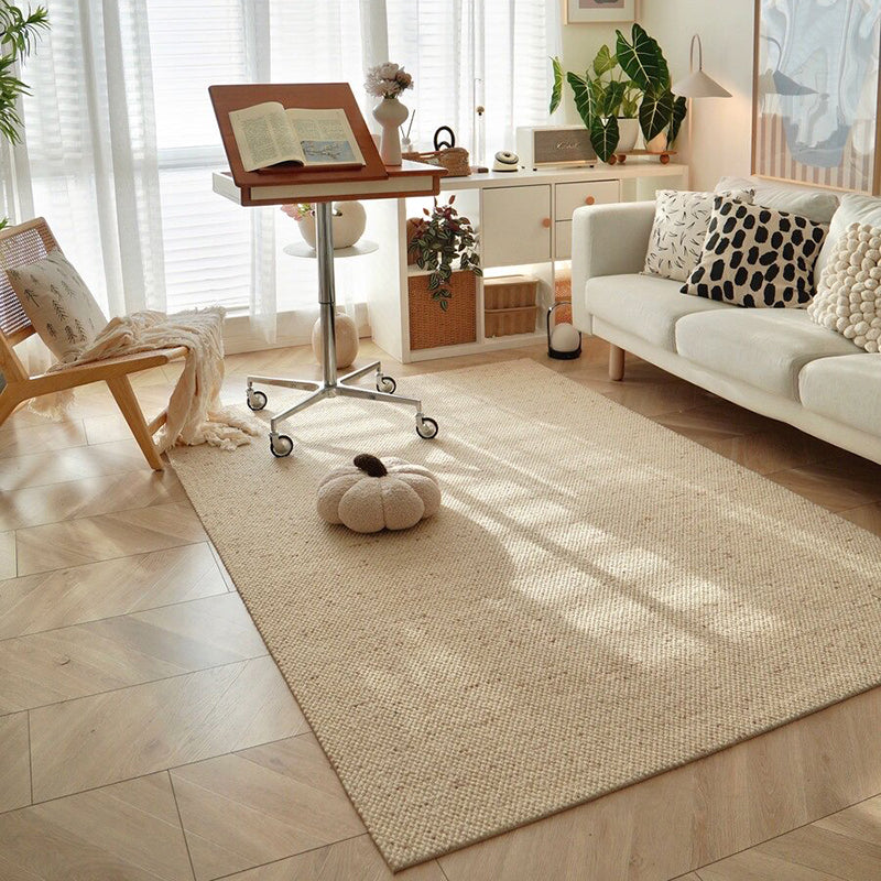 Contemporary Scandinavian Rectangular Wool Nylon Blend Cotton Non-Slip Textured Weave Rug For Living Room