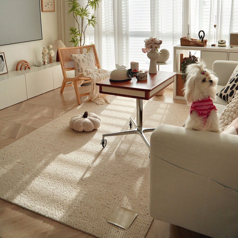 Contemporary Scandinavian Rectangular Wool Nylon Blend Cotton Non-Slip Textured Weave Rug For Living Room