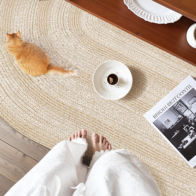 Traditional Japanese Round Wool Jute Blend Non-Slip Hand-Woven Textured Weave Rug For Living Room