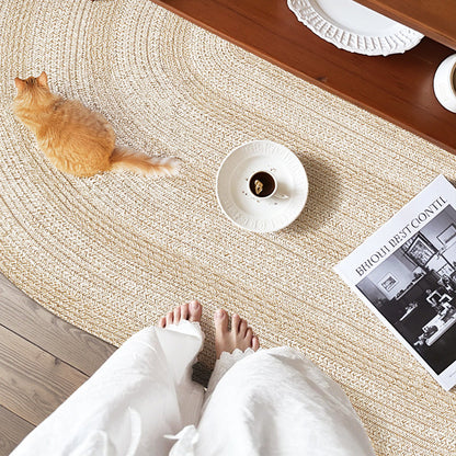 Traditional Japanese Round Wool Jute Blend Non-Slip Hand-Woven Textured Weave Rug For Living Room