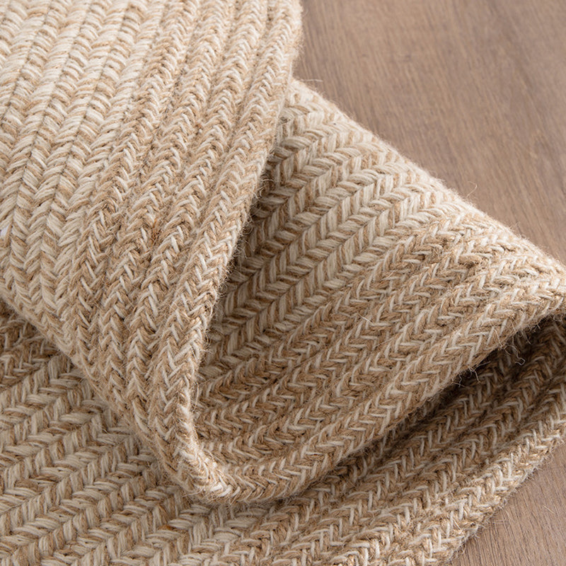 Traditional Japanese Round Wool Jute Blend Non-Slip Hand-Woven Textured Weave Rug For Living Room