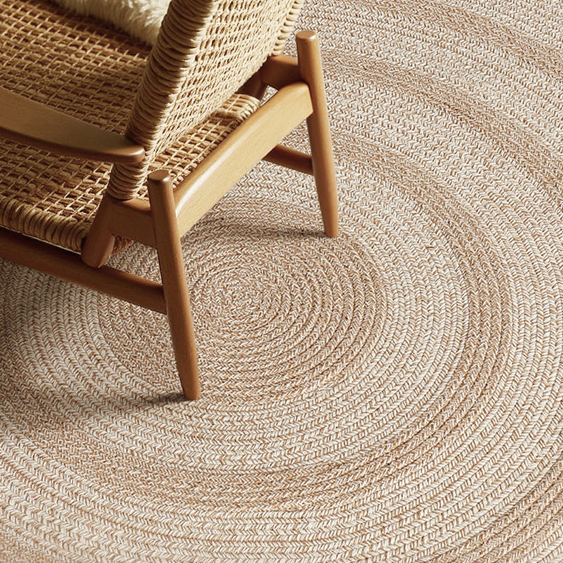 Traditional Japanese Round Wool Jute Blend Non-Slip Hand-Woven Textured Weave Rug For Living Room