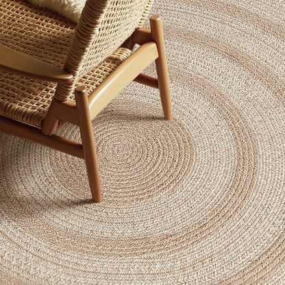 Traditional Japanese Round Wool Jute Blend Non-Slip Hand-Woven Textured Weave Rug For Living Room