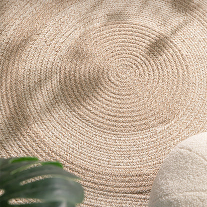 Traditional Japanese Round Wool Jute Blend Non-Slip Hand-Woven Textured Weave Rug For Living Room